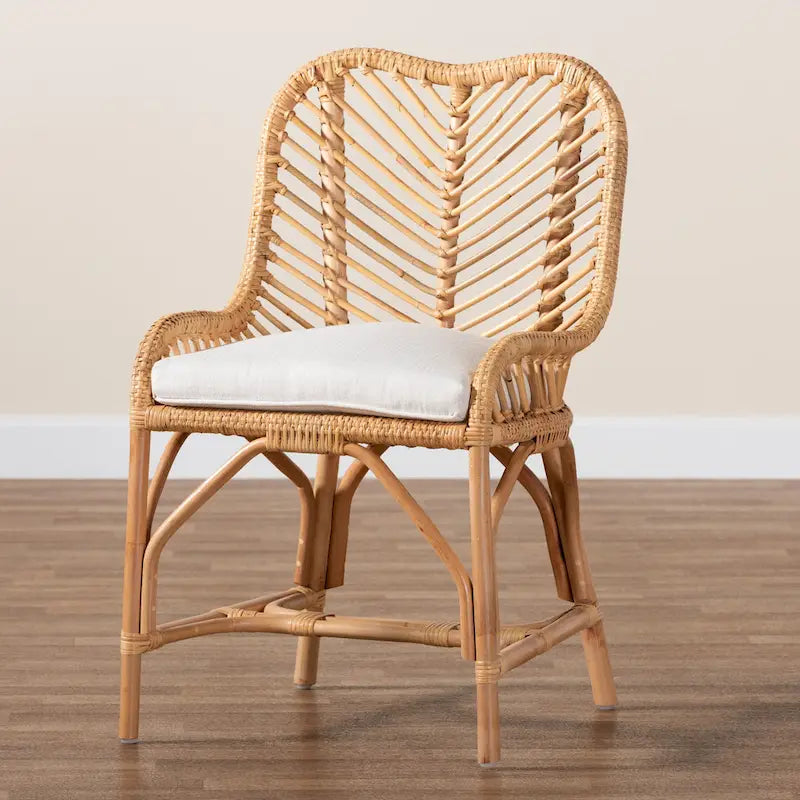 Chaise de salle à manger bohème en rotin – Blanc/Marron Naturel, Unitaire