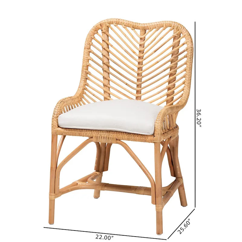 Chaise de salle à manger bohème en rotin – Blanc/Marron Naturel, Unitaire