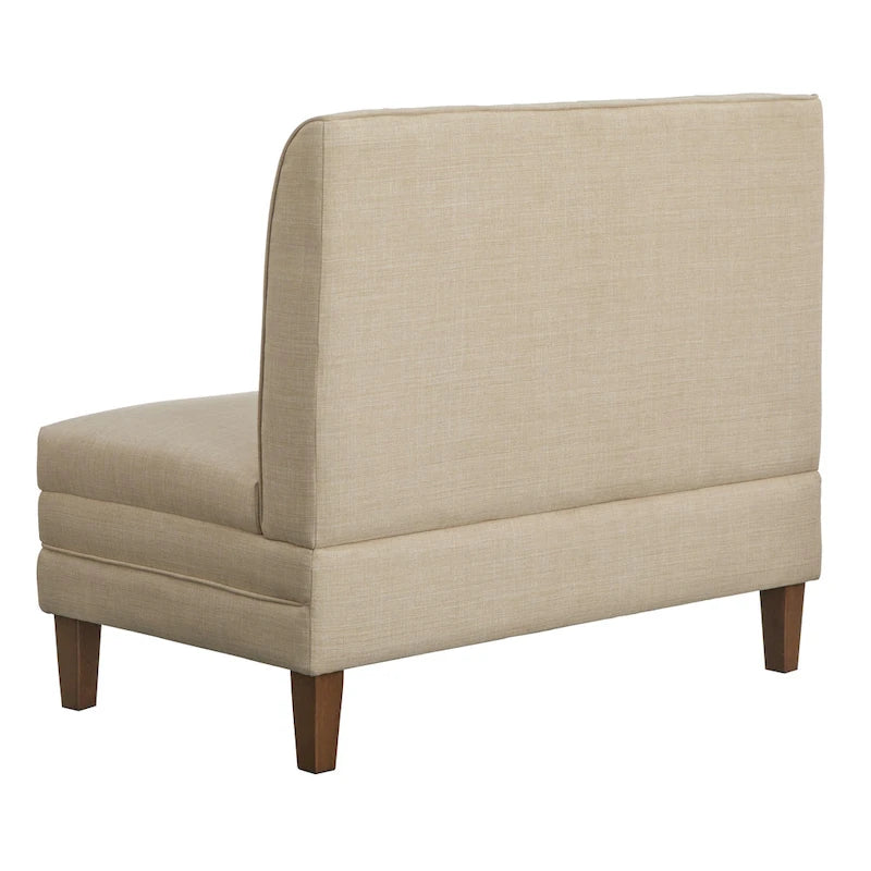 Banc capitonné en lin marron avec pieds en bois d'hévéa couleur noyer – 2 places