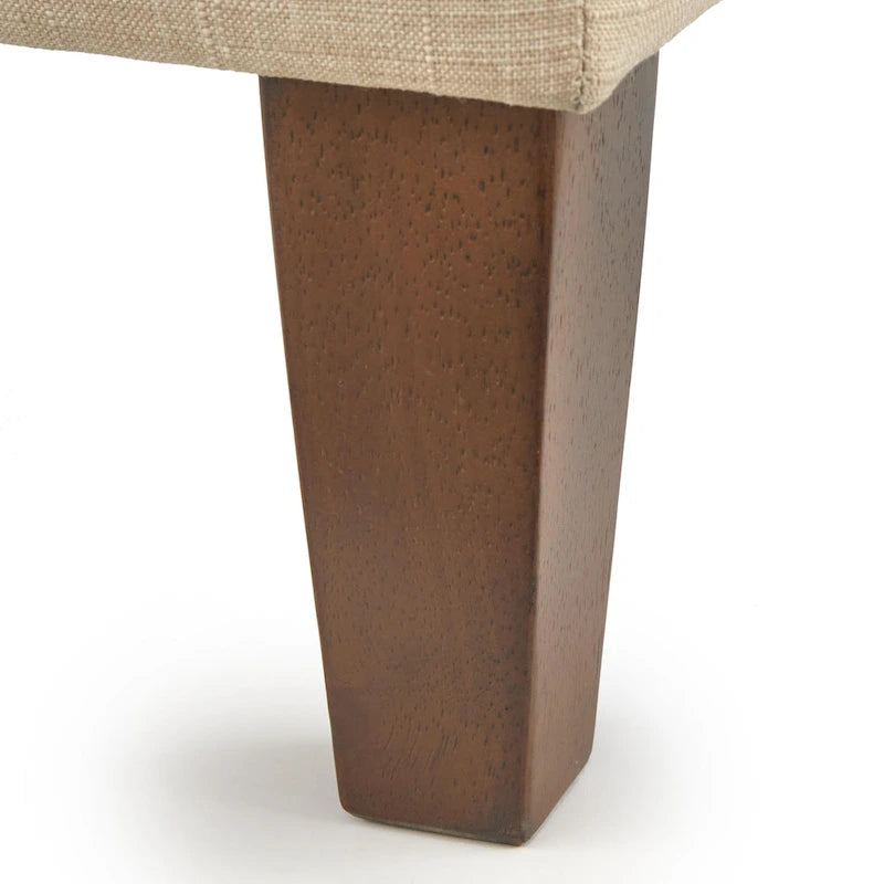 Banc capitonné en lin marron avec pieds en bois d'hévéa couleur noyer – 2 places