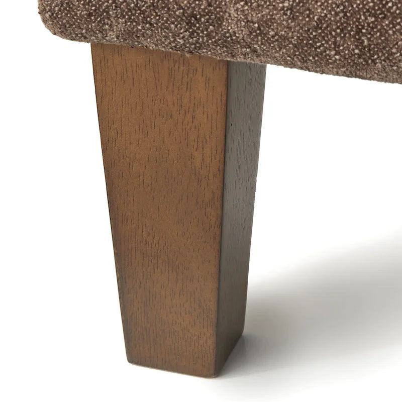 Banc capitonné en lin marron avec pieds en bois d'hévéa couleur noyer – 2 places