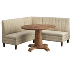 Banc capitonné en lin marron avec pieds en bois d'hévéa couleur noyer – 2 places