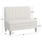 Banc capitonné en lin marron avec pieds en bois d'hévéa couleur noyer – 2 places