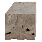 Banc simple en teck massif racine, blanchi marron clair, 140 cm