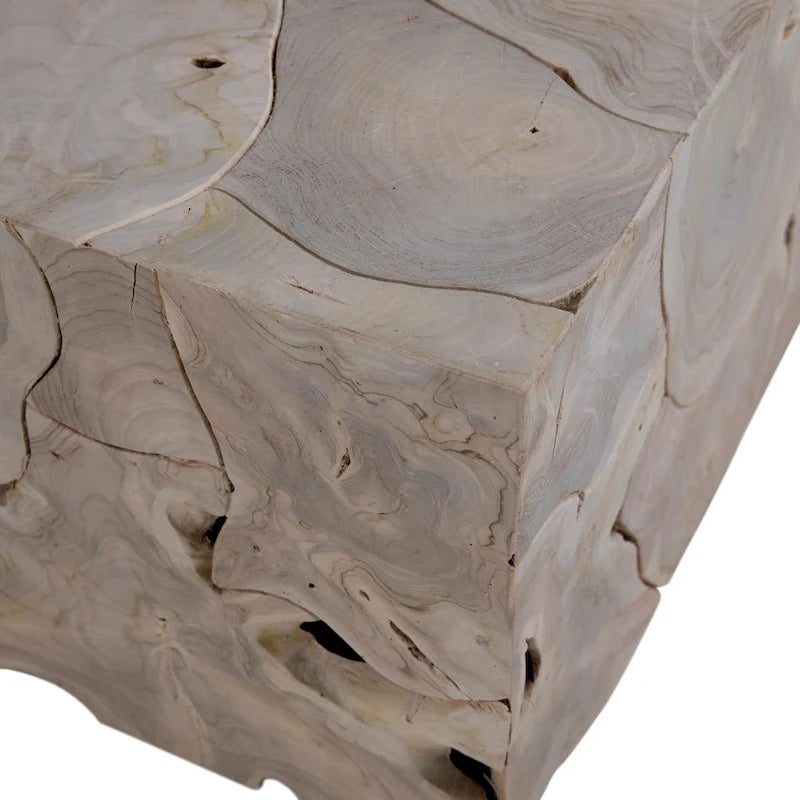 Banc simple en teck massif racine, blanchi marron clair, 140 cm