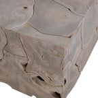 Banc simple en teck massif racine, blanchi marron clair, 140 cm