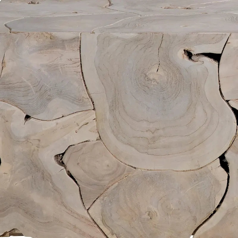 Banc simple en teck massif racine, blanchi marron clair, 140 cm