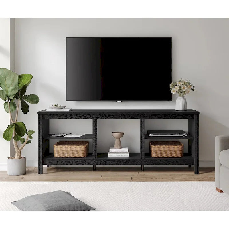 Meuble TV 70" Noir/Blanc avec 5 Niches et Lumières LED – Convient aux TV jusqu'à 75"