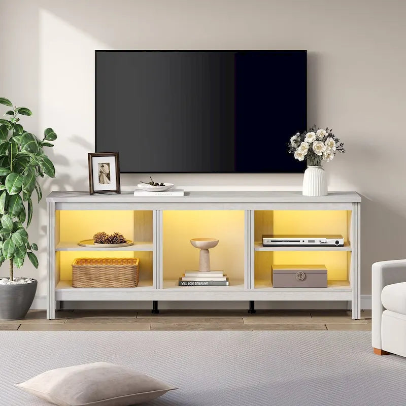 Meuble TV 70" Noir/Blanc avec 5 Niches et Lumières LED – Convient aux TV jusqu'à 75"