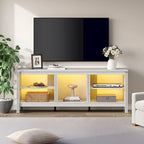 Meuble TV 70" Noir/Blanc avec 5 Niches et Lumières LED – Convient aux TV jusqu'à 75"