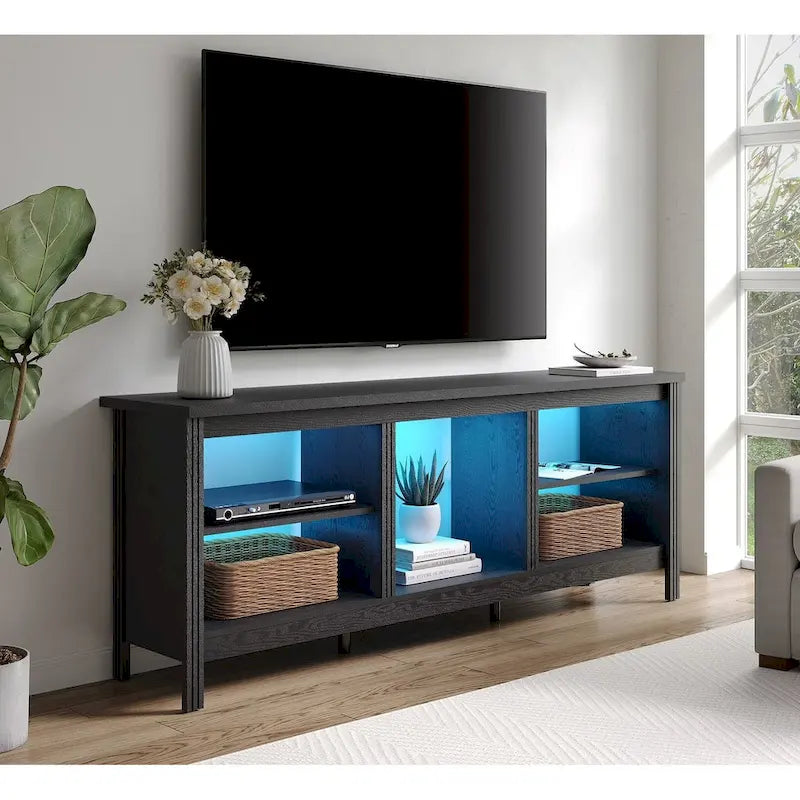 Meuble TV 70" Noir/Blanc avec 5 Niches et Lumières LED – Convient aux TV jusqu'à 75"