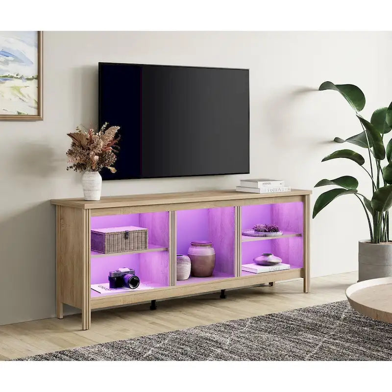 Meuble TV 70" Noir/Blanc avec 5 Niches et Lumières LED – Convient aux TV jusqu'à 75"