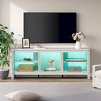 Meuble TV 70" Noir/Blanc avec 5 Niches et Lumières LED – Convient aux TV jusqu'à 75"
