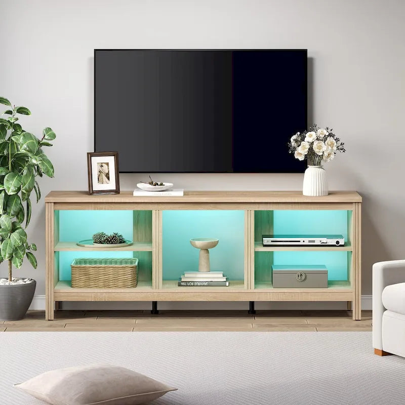 Meuble TV 70" Noir/Blanc avec 5 Niches et Lumières LED – Convient aux TV jusqu'à 75"