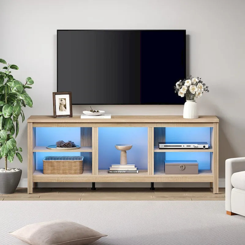 Meuble TV 70" Noir/Blanc avec 5 Niches et Lumières LED – Convient aux TV jusqu'à 75"