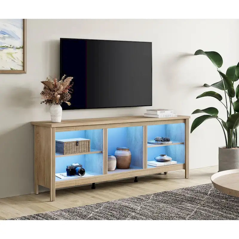 Meuble TV 70" Noir/Blanc avec 5 Niches et Lumières LED – Convient aux TV jusqu'à 75"