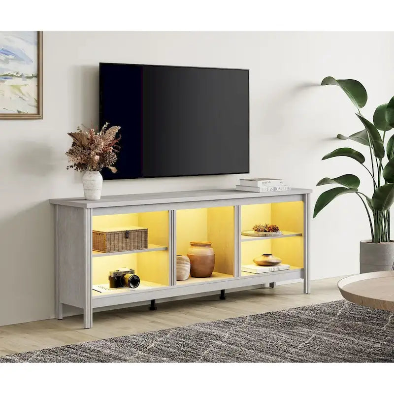 Meuble TV 70" Noir/Blanc avec 5 Niches et Lumières LED – Convient aux TV jusqu'à 75"
