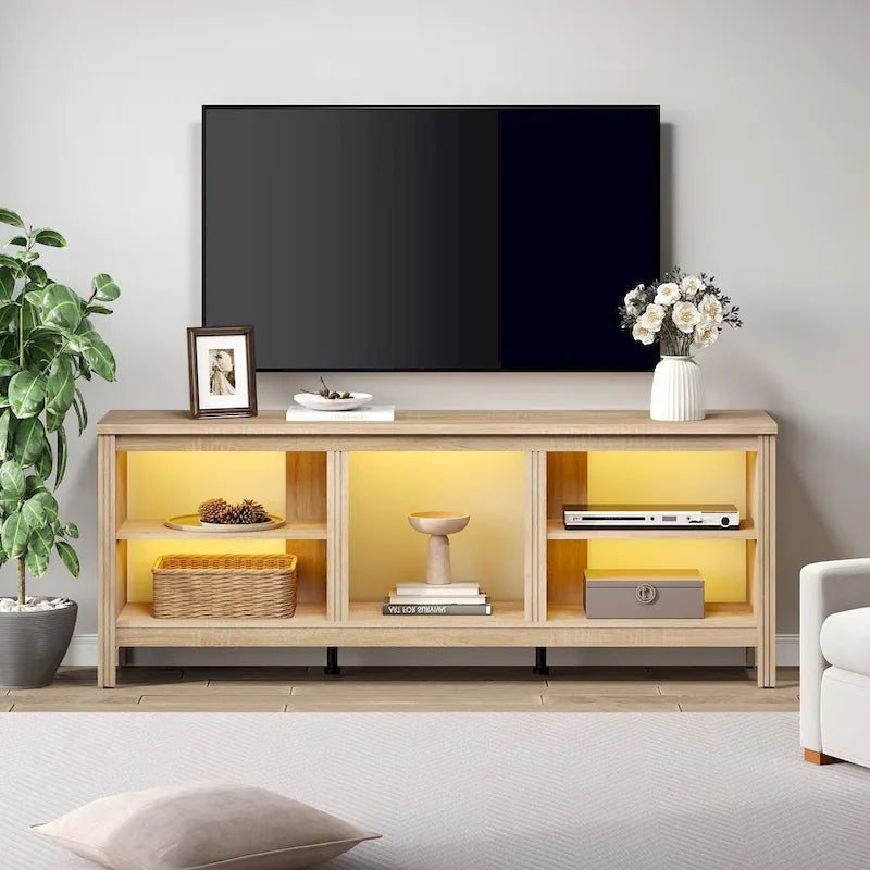 Meuble TV 70" Noir/Blanc avec 5 Niches et Lumières LED – Convient aux TV jusqu'à 75"
