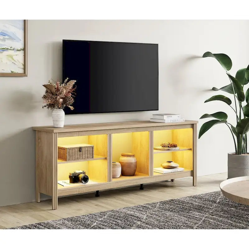 Meuble TV 70" Noir/Blanc avec 5 Niches et Lumières LED – Convient aux TV jusqu'à 75"