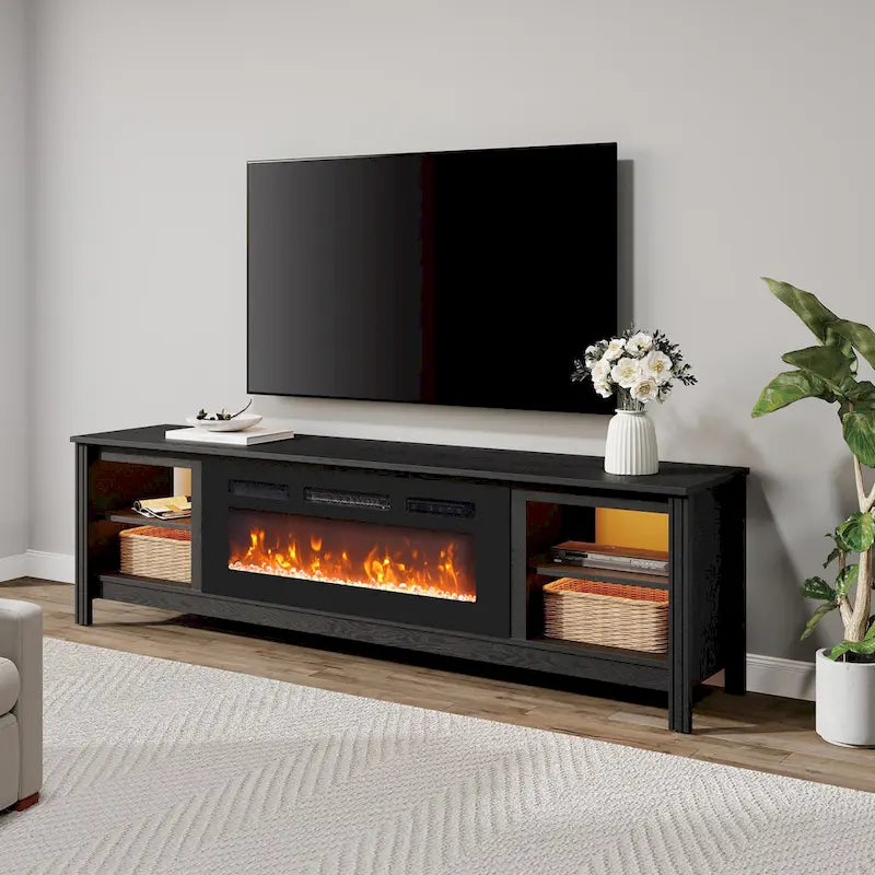 Meuble TV 70" Noir/Blanc avec 5 Niches et Lumières LED – Convient aux TV jusqu'à 75"