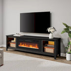 Meuble TV 70" Noir/Blanc avec 5 Niches et Lumières LED – Convient aux TV jusqu'à 75"
