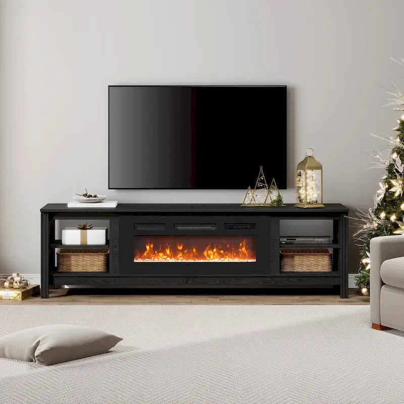 Meuble TV 70" Noir/Blanc avec 5 Niches et Lumières LED – Convient aux TV jusqu'à 75"