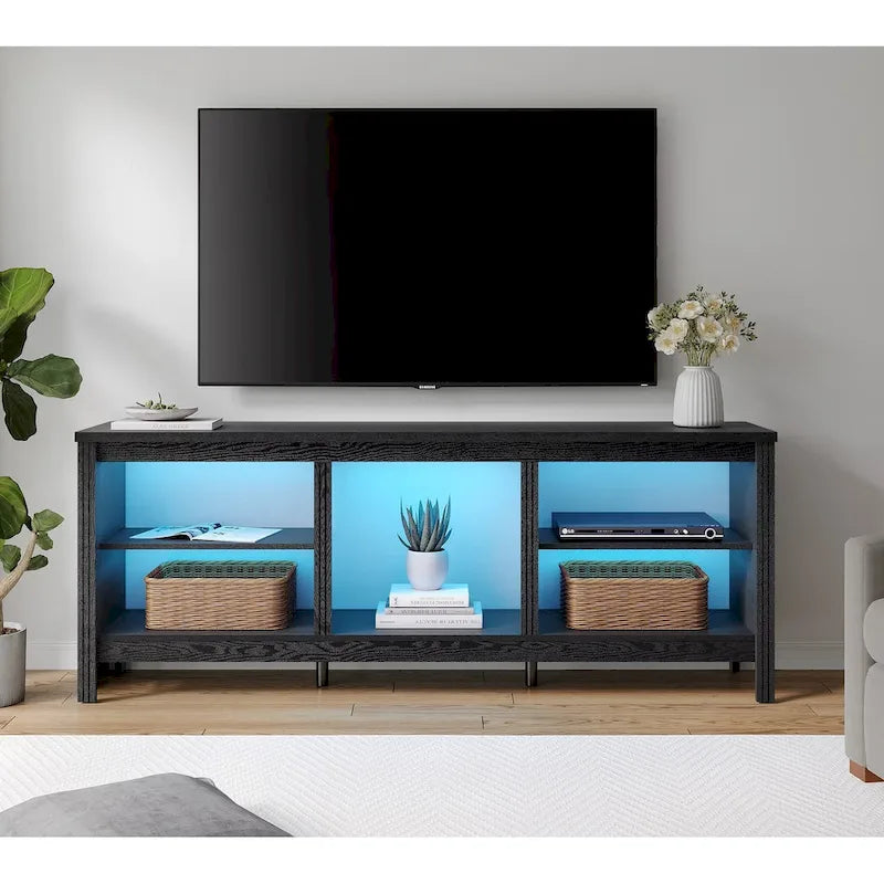 Meuble TV 70" Noir/Blanc avec 5 Niches et Lumières LED – Convient aux TV jusqu'à 75"