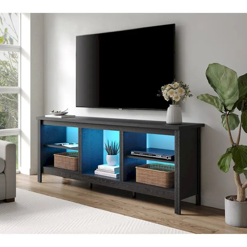 Meuble TV 70" Noir/Blanc avec 5 Niches et Lumières LED – Convient aux TV jusqu'à 75"