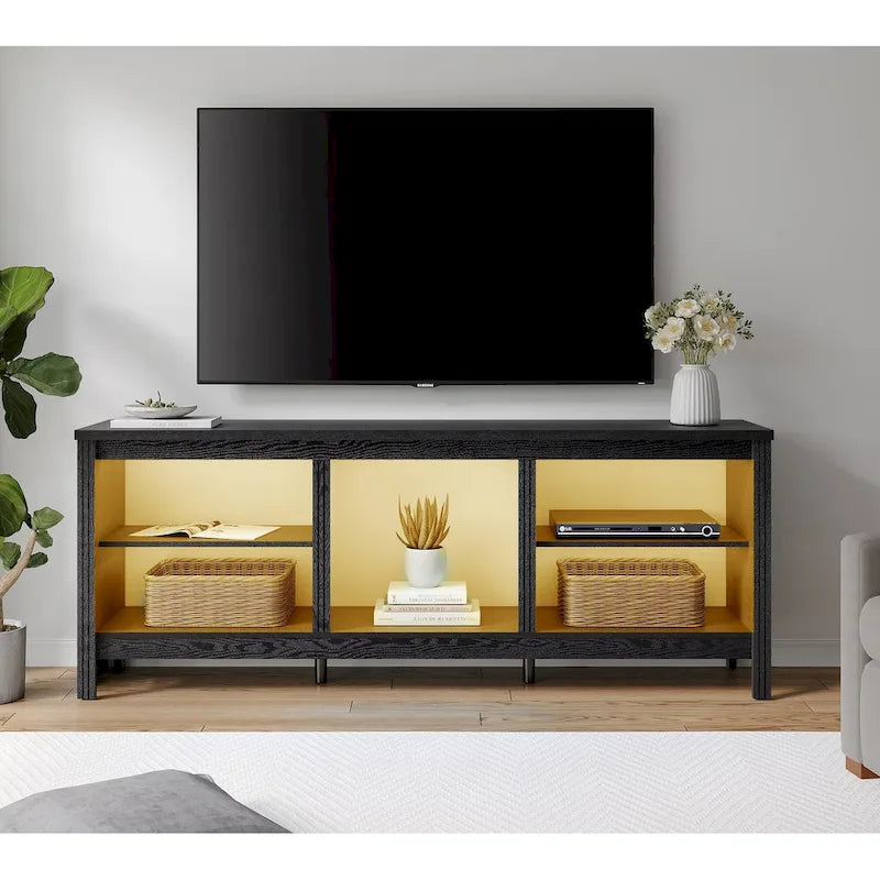 Meuble TV 70" Noir/Blanc avec 5 Niches et Lumières LED – Convient aux TV jusqu'à 75"