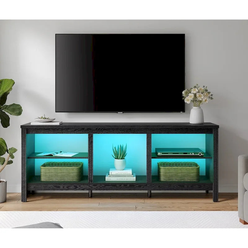 Meuble TV 70" Noir/Blanc avec 5 Niches et Lumières LED – Convient aux TV jusqu'à 75"
