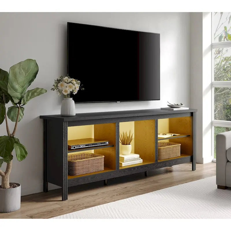 Meuble TV 70" Noir/Blanc avec 5 Niches et Lumières LED – Convient aux TV jusqu'à 75"