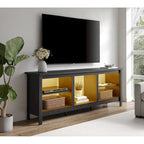 Meuble TV 70" Noir/Blanc avec 5 Niches et Lumières LED – Convient aux TV jusqu'à 75"