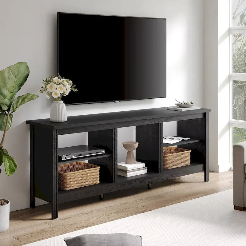 Meuble TV 70" Noir/Blanc avec 5 Niches et Lumières LED – Convient aux TV jusqu'à 75"