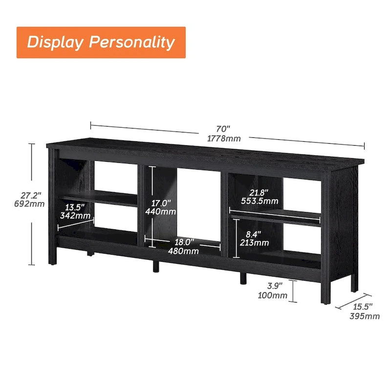 Meuble TV 70" Noir/Blanc avec 5 Niches et Lumières LED – Convient aux TV jusqu'à 75"