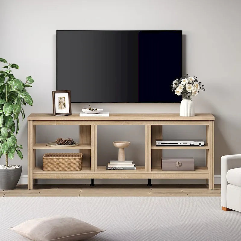 Meuble TV 70" Noir/Blanc avec 5 Niches et Lumières LED – Convient aux TV jusqu'à 75"