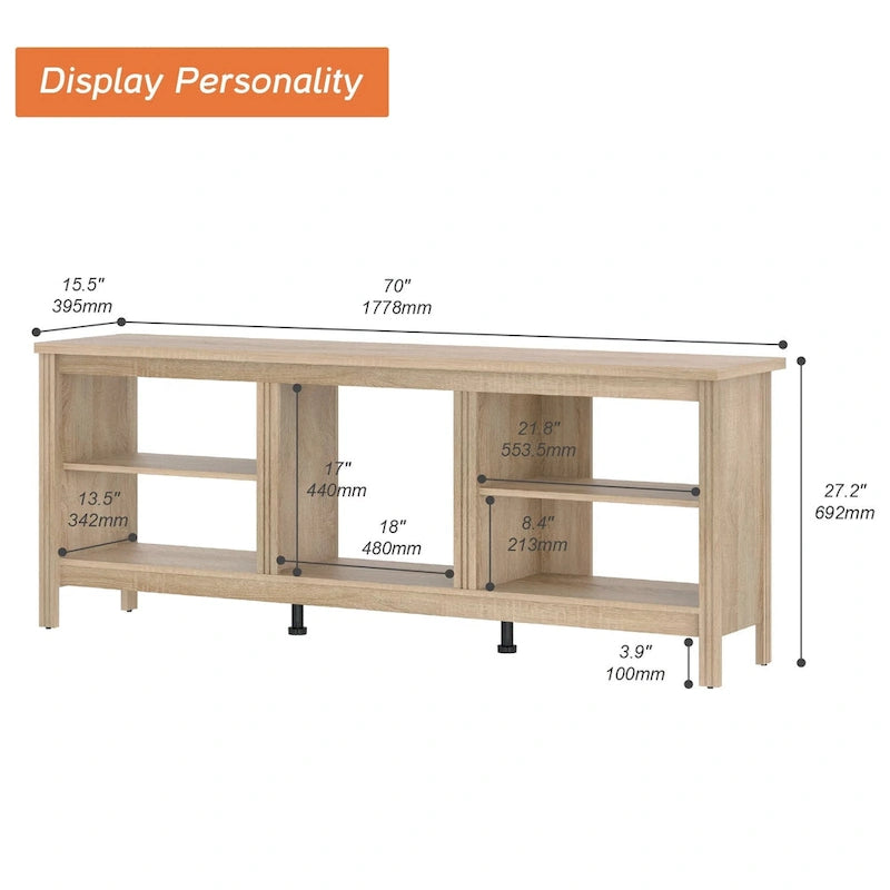 Meuble TV 70" Noir/Blanc avec 5 Niches et Lumières LED – Convient aux TV jusqu'à 75"
