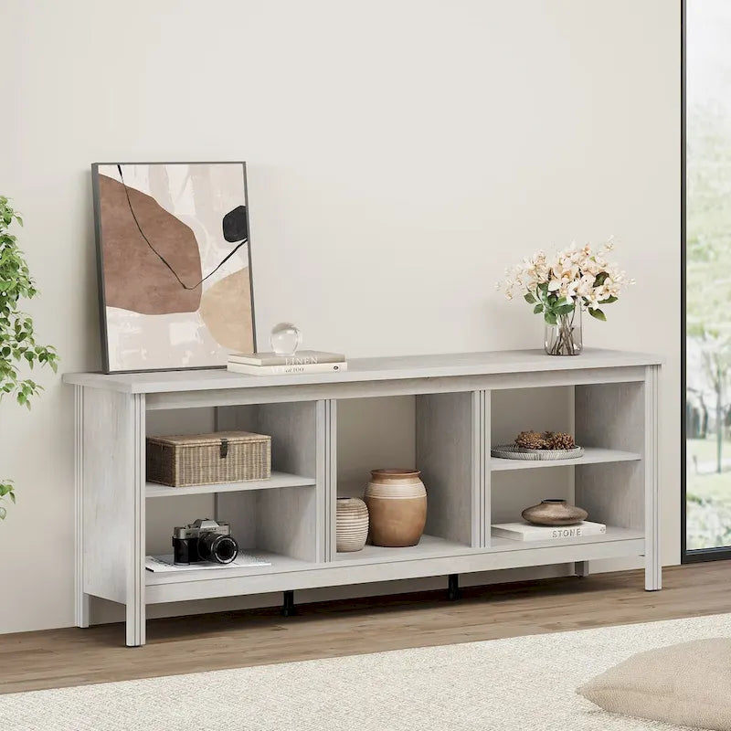 Meuble TV 70" Noir/Blanc avec 5 Niches et Lumières LED – Convient aux TV jusqu'à 75"
