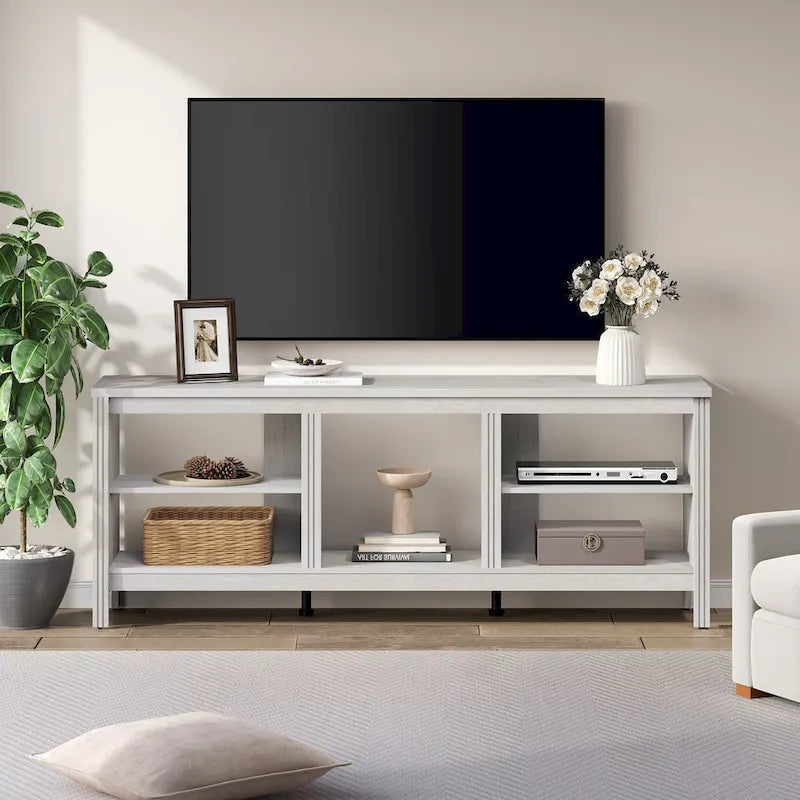 Meuble TV 70" Noir/Blanc avec 5 Niches et Lumières LED – Convient aux TV jusqu'à 75"