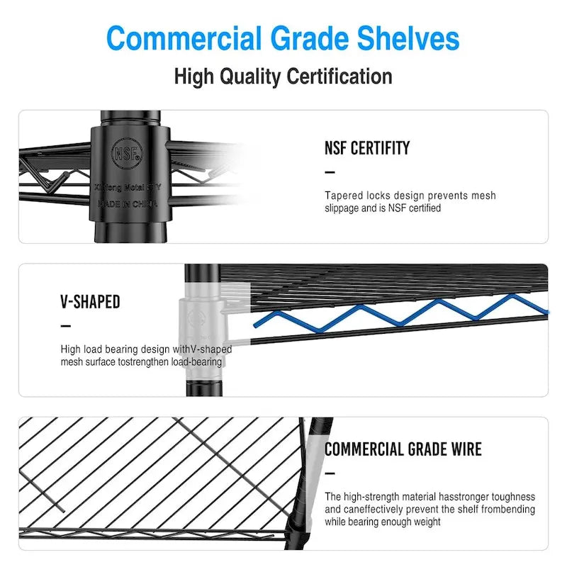 Étagère d'angle à 6 niveaux – Noir / Chrome / Blanc