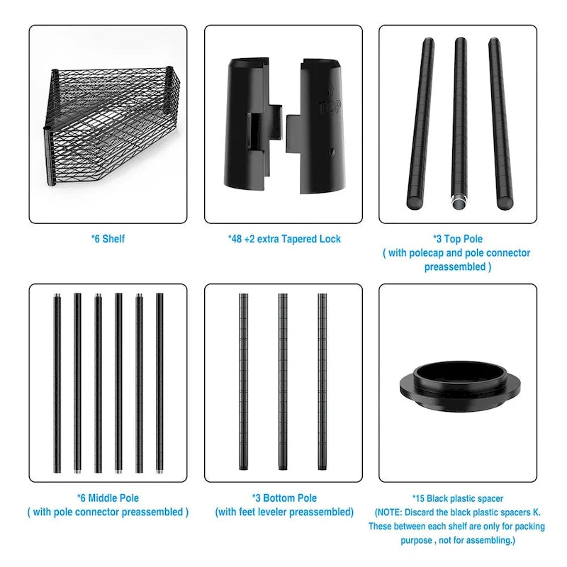 Étagère d'angle à 6 niveaux – Noir / Chrome / Blanc