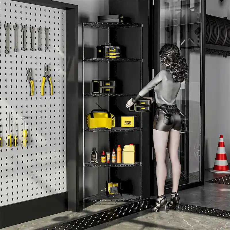 Étagère d'angle à 6 niveaux – Noir / Chrome / Blanc