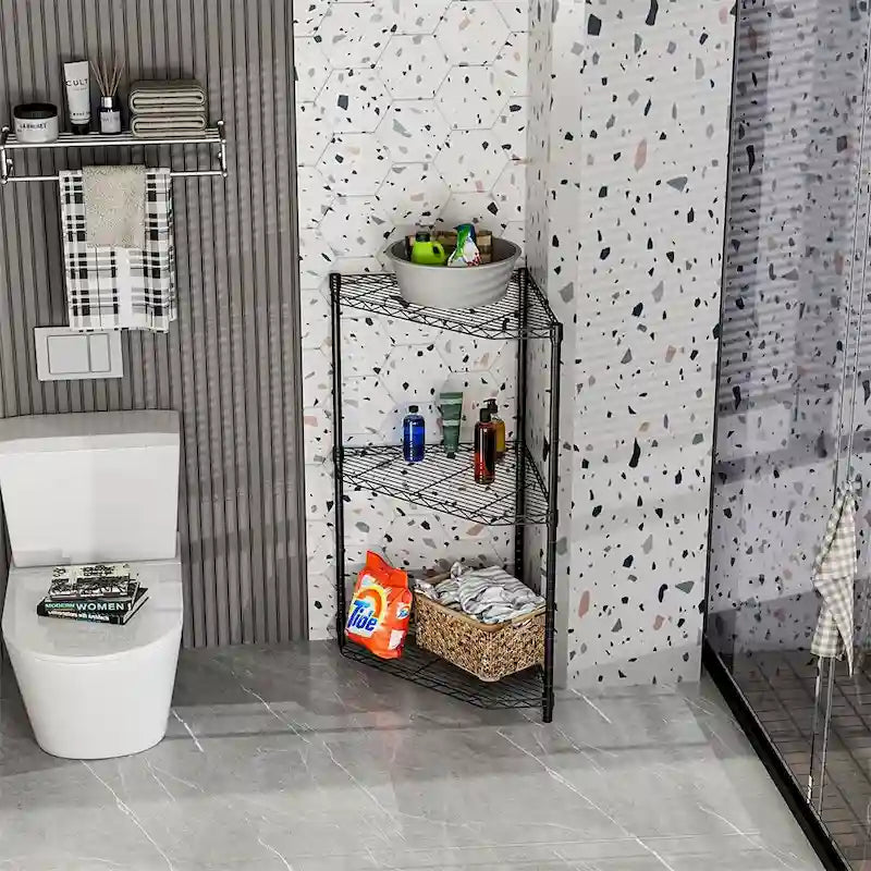 Étagère d'angle à 6 niveaux – Noir / Chrome / Blanc