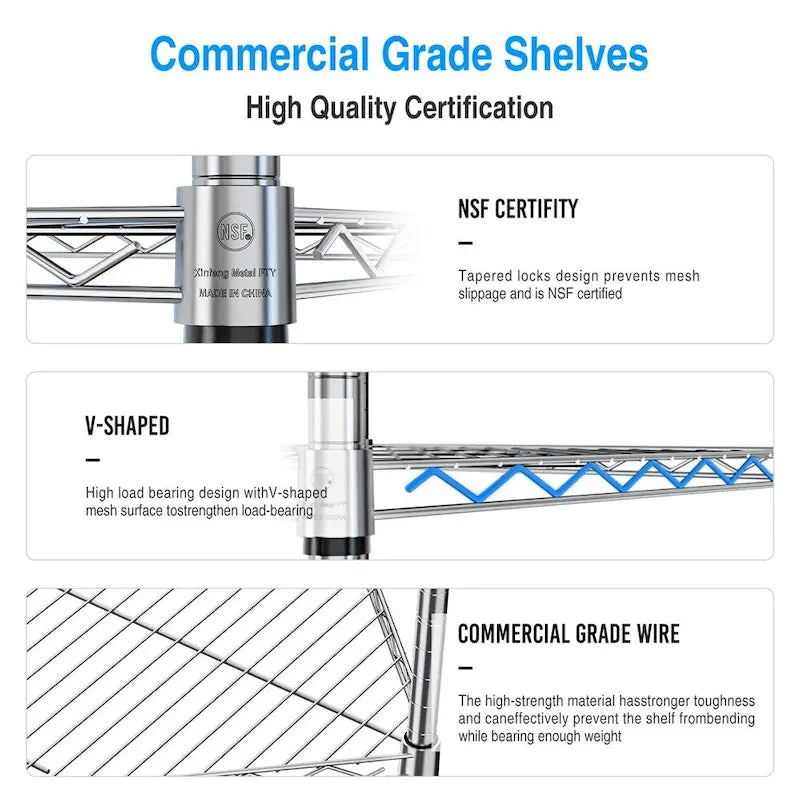 Étagère d'angle à 6 niveaux – Noir / Chrome / Blanc
