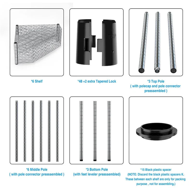 Étagère d'angle à 6 niveaux – Noir / Chrome / Blanc