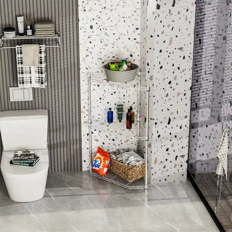 Étagère d'angle à 6 niveaux – Noir / Chrome / Blanc