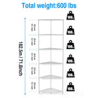 Étagère d'angle à 6 niveaux – Noir / Chrome / Blanc