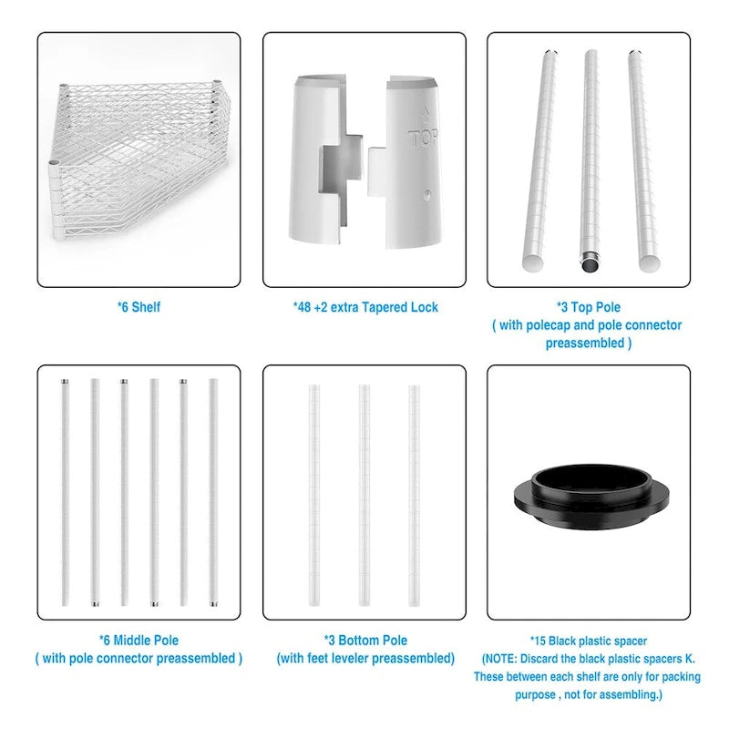 Étagère d'angle à 6 niveaux – Noir / Chrome / Blanc