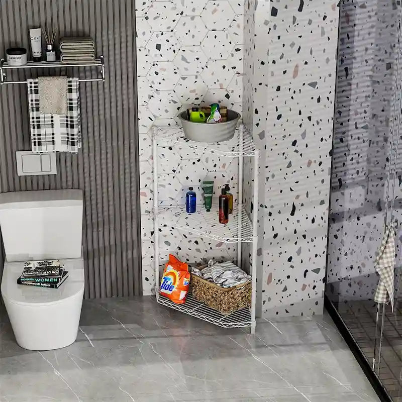 Étagère d'angle à 6 niveaux – Noir / Chrome / Blanc