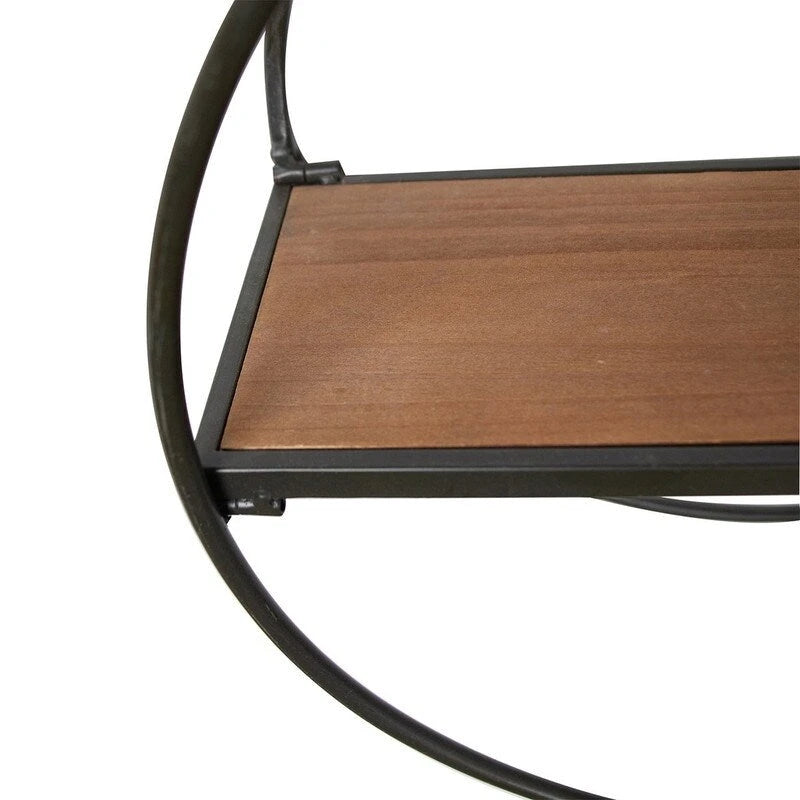 Étagère murale en bois à cadre métallique rond – Marron, 2 niveaux