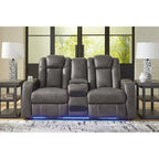 Causeuse inclinable électrique Shadow/Sapphire en similicuir avec console et lumières LED – 2 places